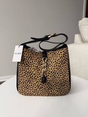 ALDO Leopard Print Shoulder Bag in Tan and Black Leather